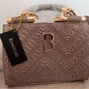 bebe Nola Taupe Quilted Mini Satchel with Gold Hardware